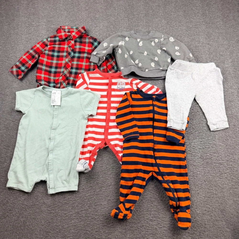 H&M Carters Baby Boy 6pc Bundle 0-3M Sleepers Bodysuit Romper Sweatshirt‎ Set
